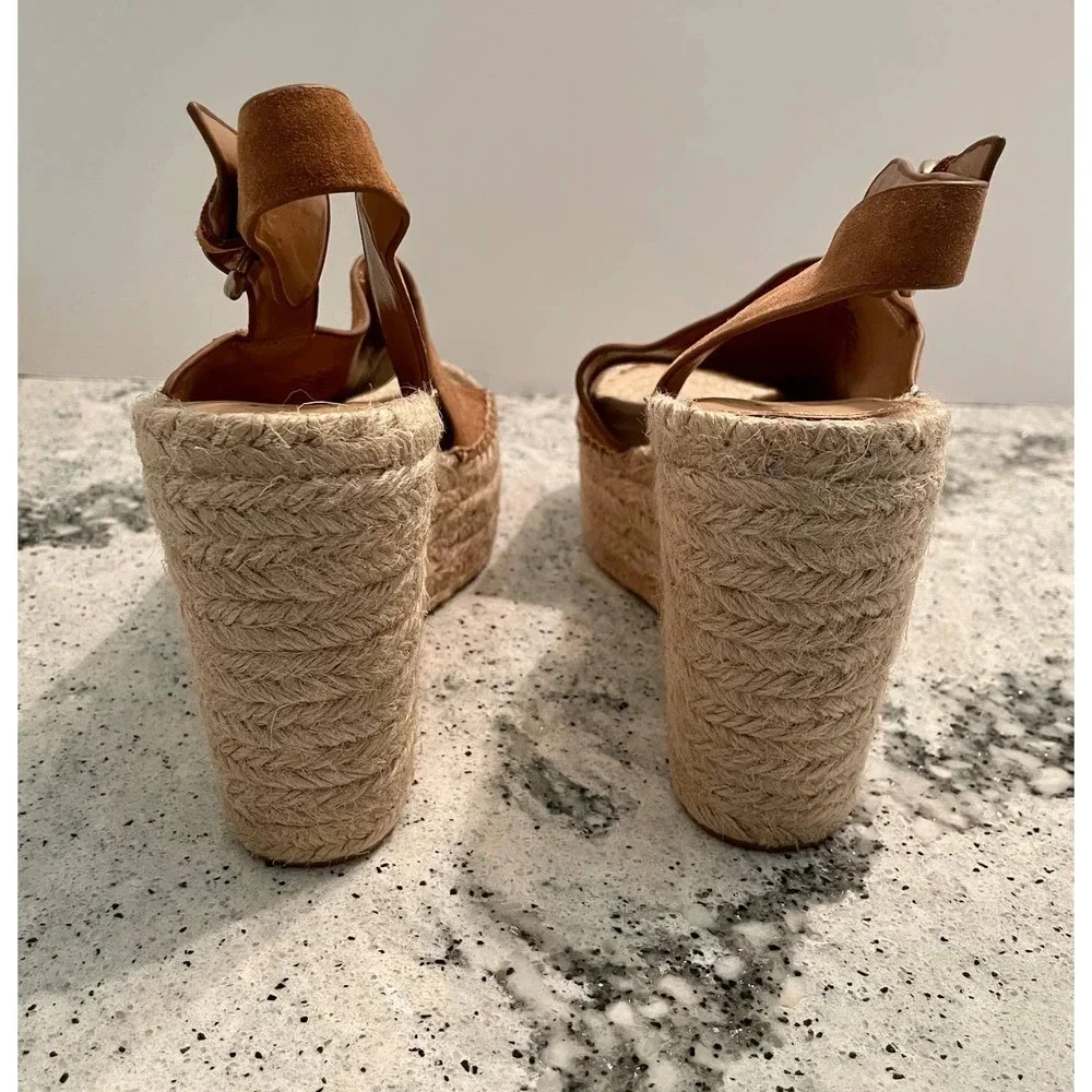 Marc Fisher Andela Sandals Suede Wedge Heel Espadrilles Brown Size 11 NEW